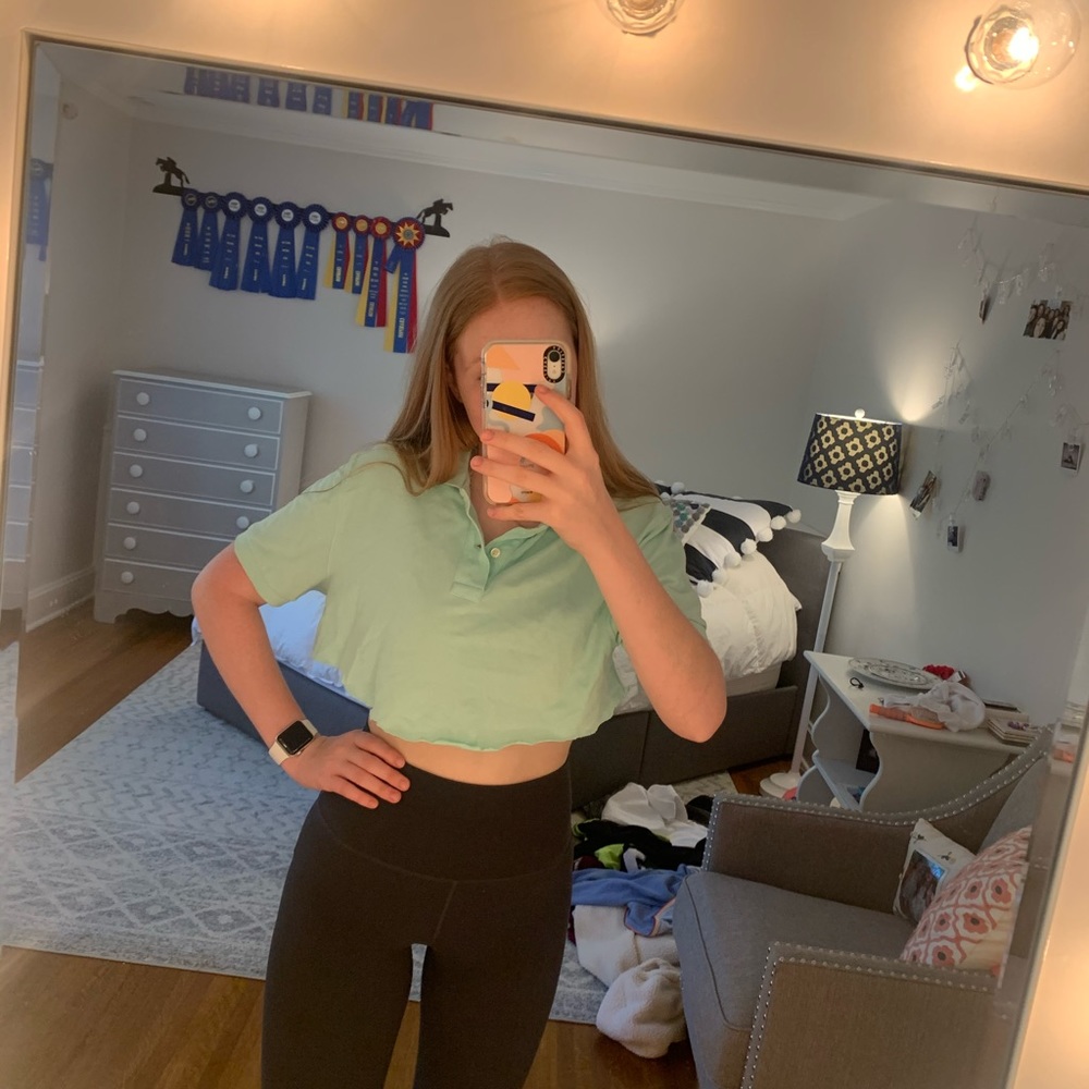 Mint green cropped J Crew polo